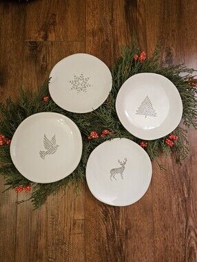 Hearth & Hand Off White Holiday Ceramic Plates - Set of 4